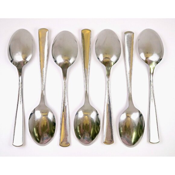 Sears Roebuck Rose Stainless Place Soup Spoons (Set of 7) 7 1/4" Vintage - Picture 3 of 4